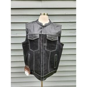 Milwaukee Leather Vest Black Denim Leather Gun‎ Pocket Contrast Stitch XXL NEW